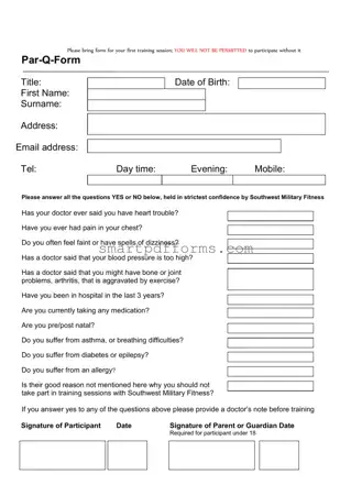 Blank Par Q PDF Template