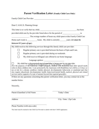 Blank Child Care Payment Letter PDF Template