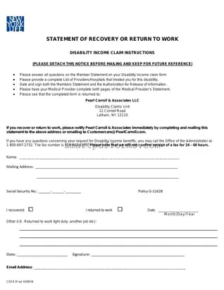 Blank Pearl Carroll Disability Claim PDF Template