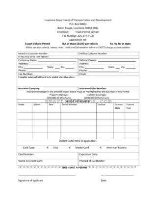 Blank Permit Louisiana Pilot Car PDF Template