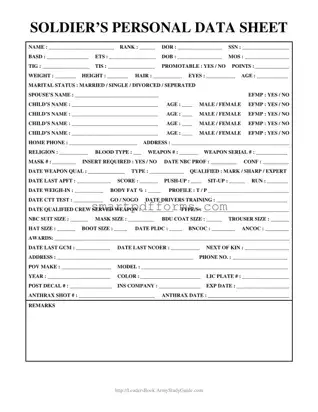 Blank Personal Data Sheet PDF Template