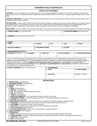 Blank Pet Health Certificate PDF Template
