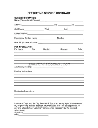 Blank Pet Sitting Contract PDF Template