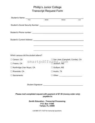 Blank Phillips Junior College Transcripts PDF Template