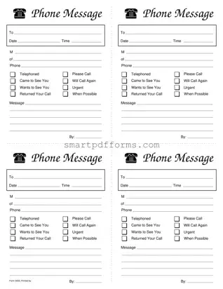 Blank Phone Message Slips PDF Template