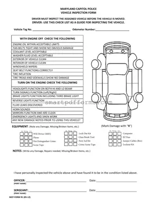 Blank Police Vehicle Checklist PDF Template