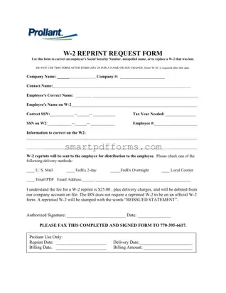 Blank Proliant W2 Reprint Request PDF Template