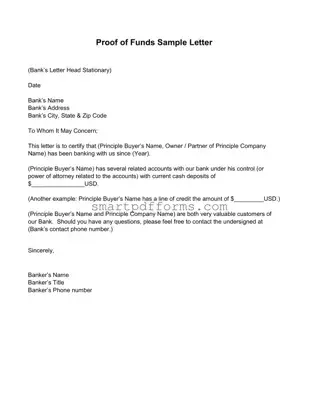 Blank Proof Of Funds Letter Sample PDF Template