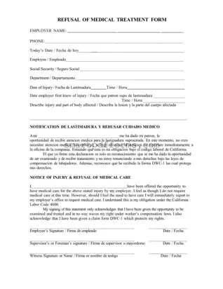 Blank Refusal Of Medical Treatment PDF Template