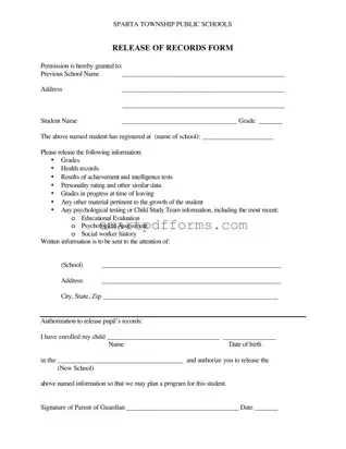 Blank Release School Records PDF Template