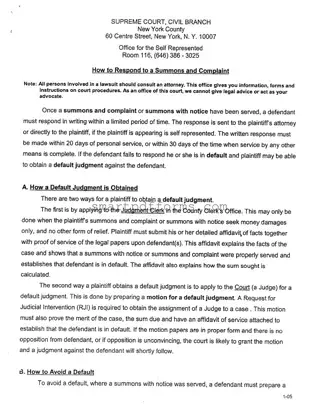 Blank Response To A Summons PDF Template