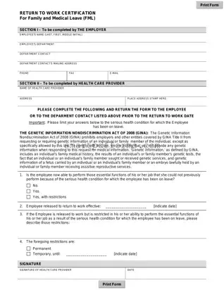 Blank Return Work Medical Certification PDF Template