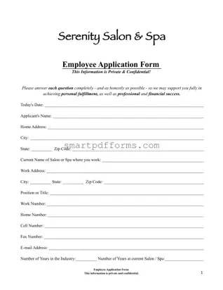 Blank Salon Application PDF Template