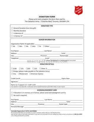 Blank Salvation Army Tax Receipt PDF Template