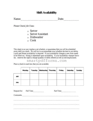 Blank Shift Availability PDF Template