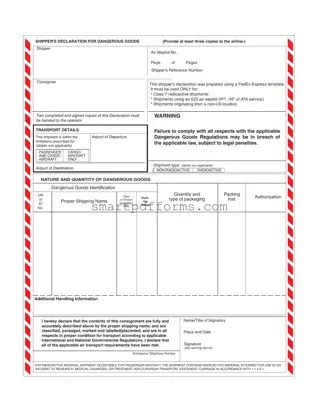 Blank Shipper Export Declaration PDF Template