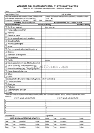 Blank Site Induction Sheet PDF Template