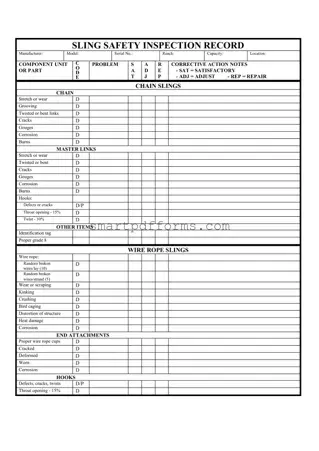 Blank Sling Inspection Record PDF Template