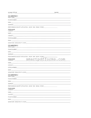 Blank Songwriting Split Sheet PDF Template