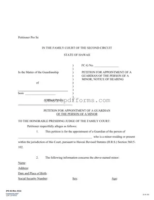 Blank State Hawaii Guardianship PDF Template