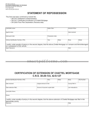 Blank Statement Of Repossession PDF Template