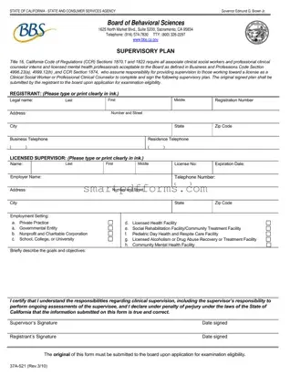 Blank Supervisory Plan PDF Template