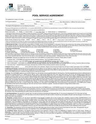 Blank Swimming Pool Service Agreement PDF Template