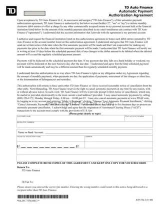 Blank Td Auto Finance Us PDF Template