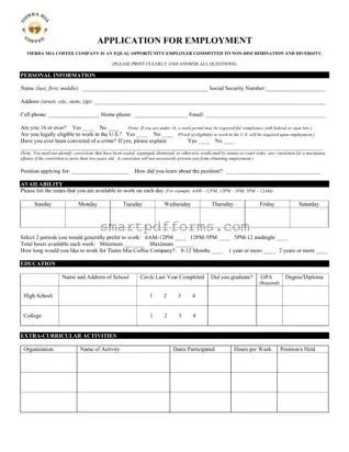 Blank Tierra Mia Application PDF Template