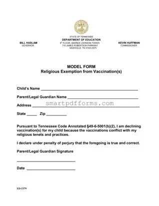Blank Tn Exemption Vaccination PDF Template