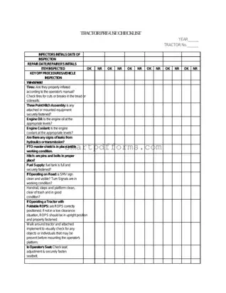 Blank Tractor Checklist PDF Template