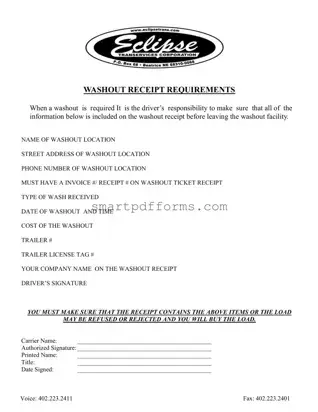 Blank Trailer Washout Ticket PDF Template