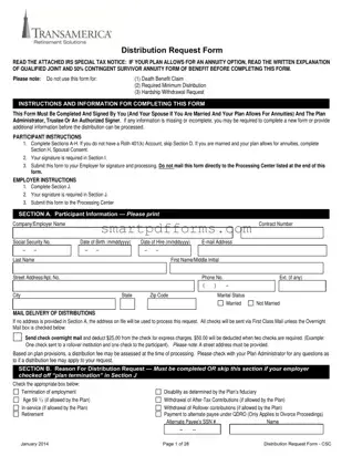 Blank Transamerica 401K Withdrawal PDF Template