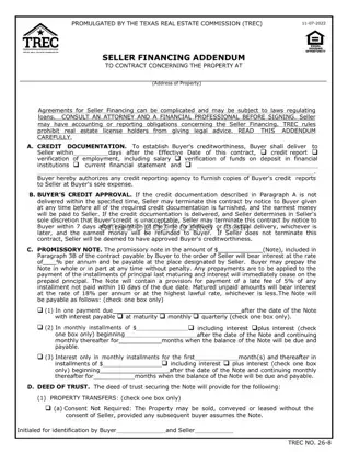 Blank Trec Seller Financing Addendum PDF Template