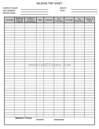 Blank Trip Sheet PDF Template