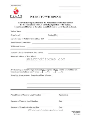 Blank Unenrolling From Plano Isd PDF Template