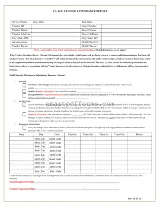 Blank Va Ecc Vendor Attendance Report PDF Template