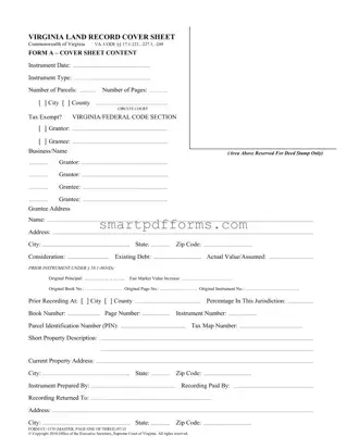 Blank Va Land Record Cover Sheet PDF Template