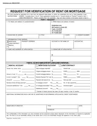Blank Verification Rent Mortgage PDF Template