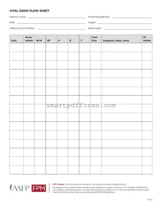 Blank Vital Signs Flow Sheet PDF Template