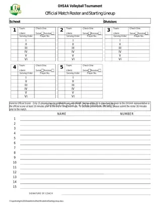 Blank Volleyball Official Lineup PDF Template