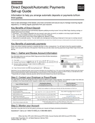 Blank Wells Fargo Direct Deposit PDF Template