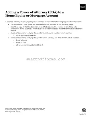 Blank Wells Fargo Power of Attorney PDF Template