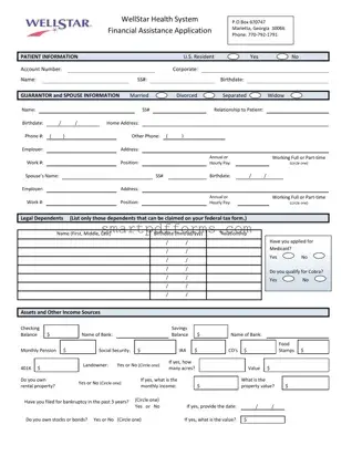 Blank Wellstar Financial Assistance Application PDF Template