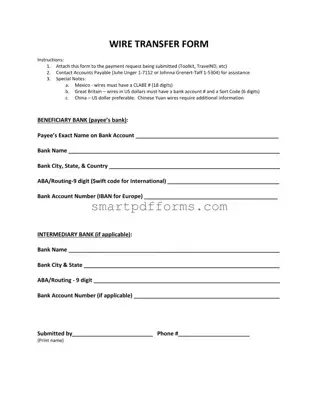 Blank Wire Transfer PDF Template