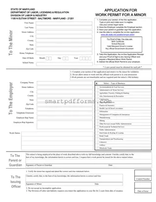 Blank Workers Permit Maryland PDF Template