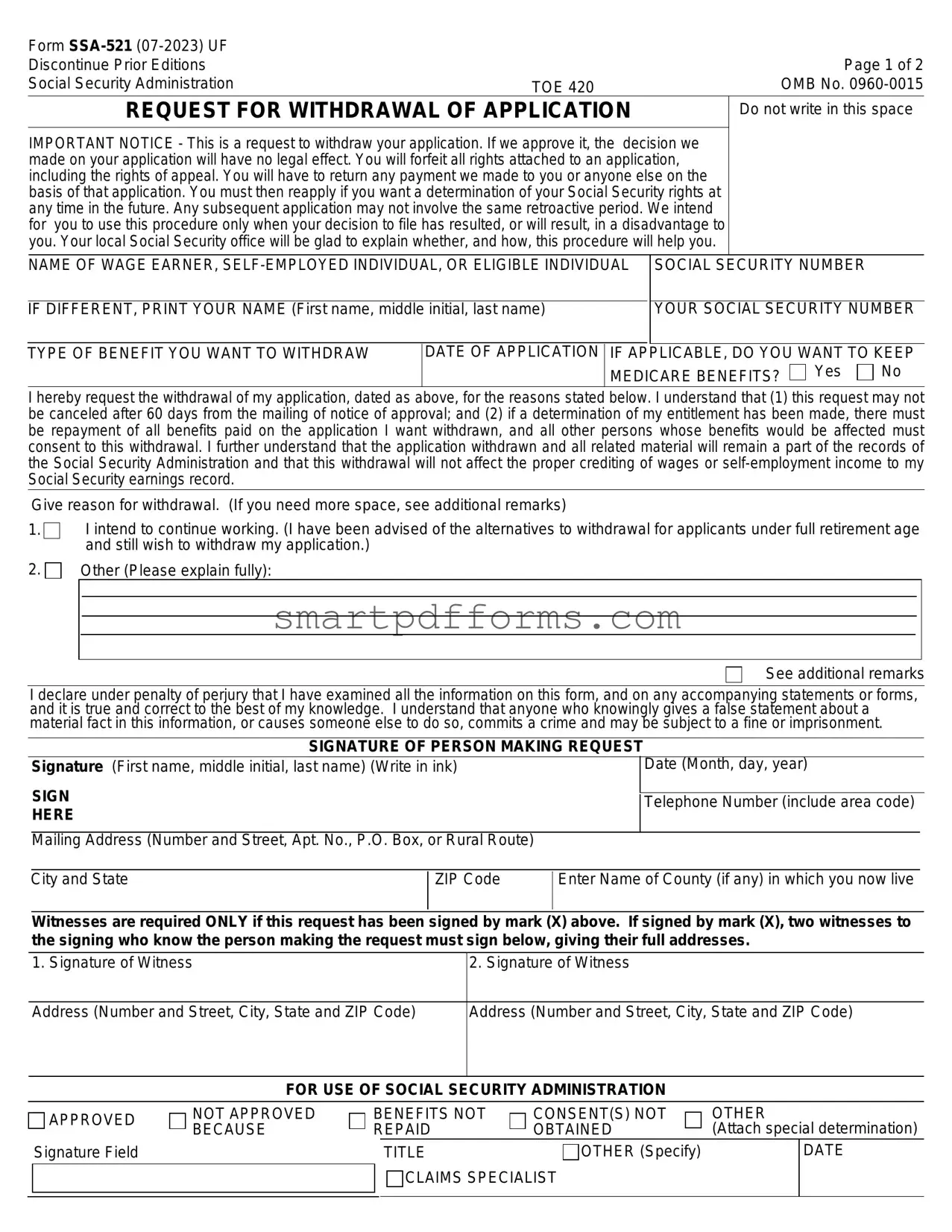Blank Social Security Ssa 521 PDF Template