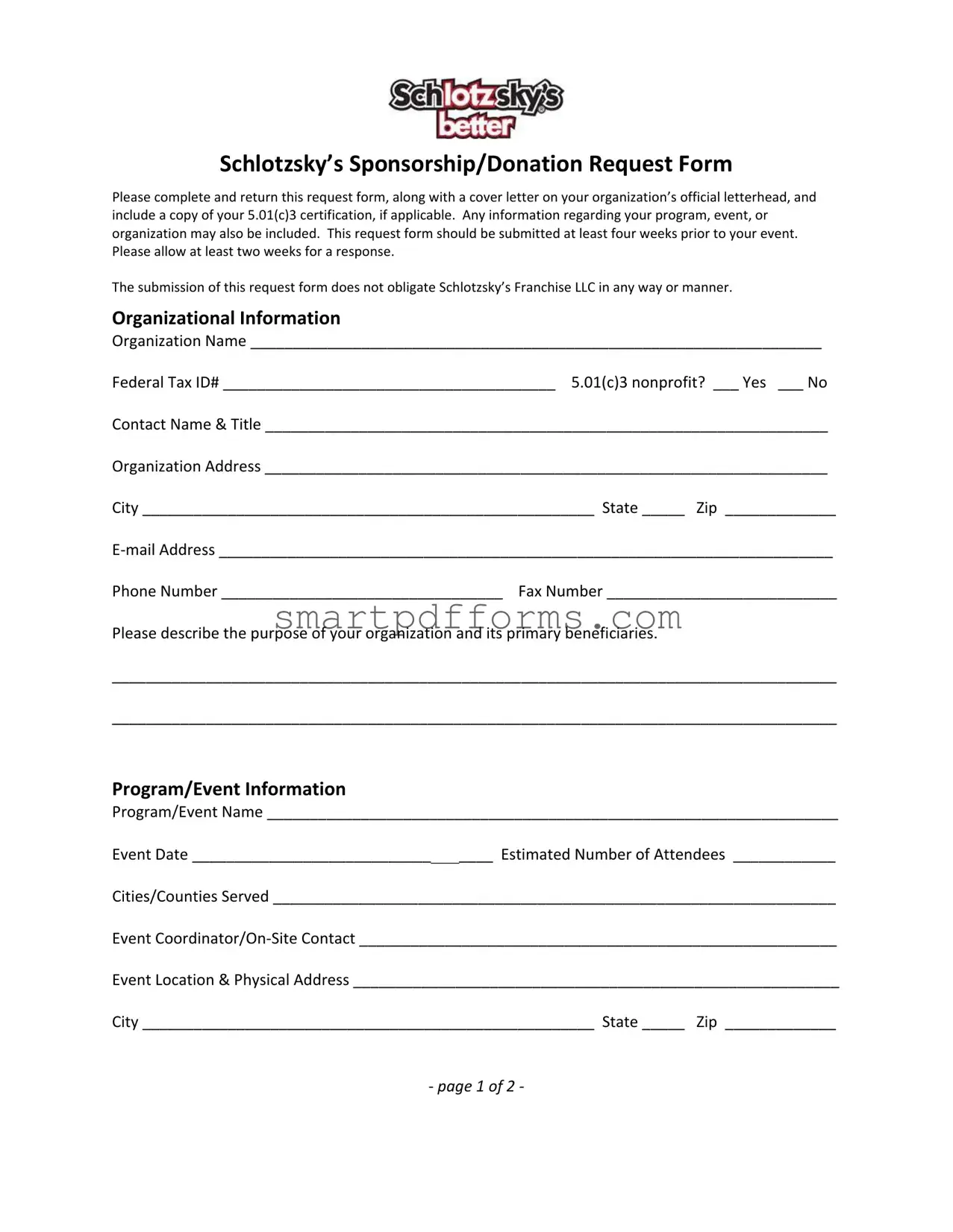 Blank Sponsorship Donation PDF Template