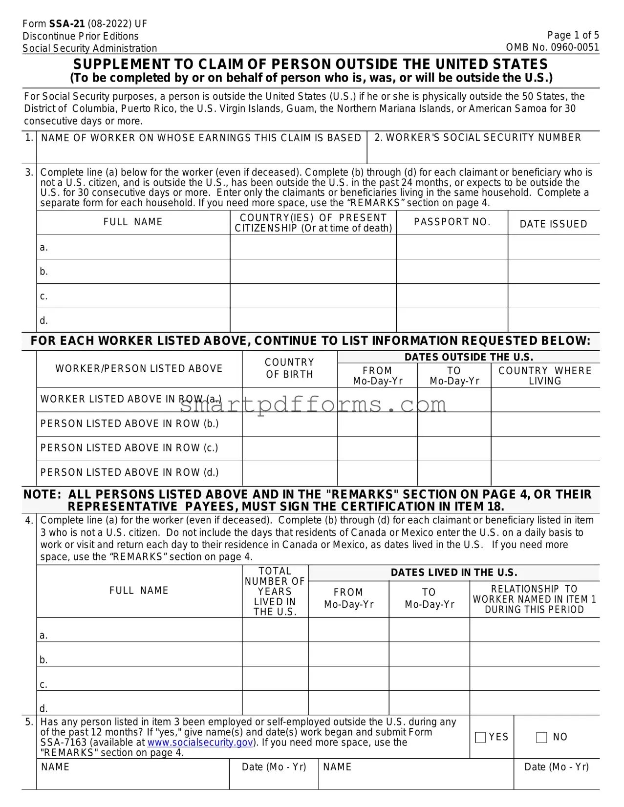 Blank Ssa 21 PDF Template