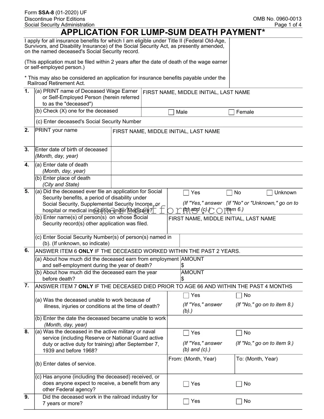 Blank Ssa 8 PDF Template
